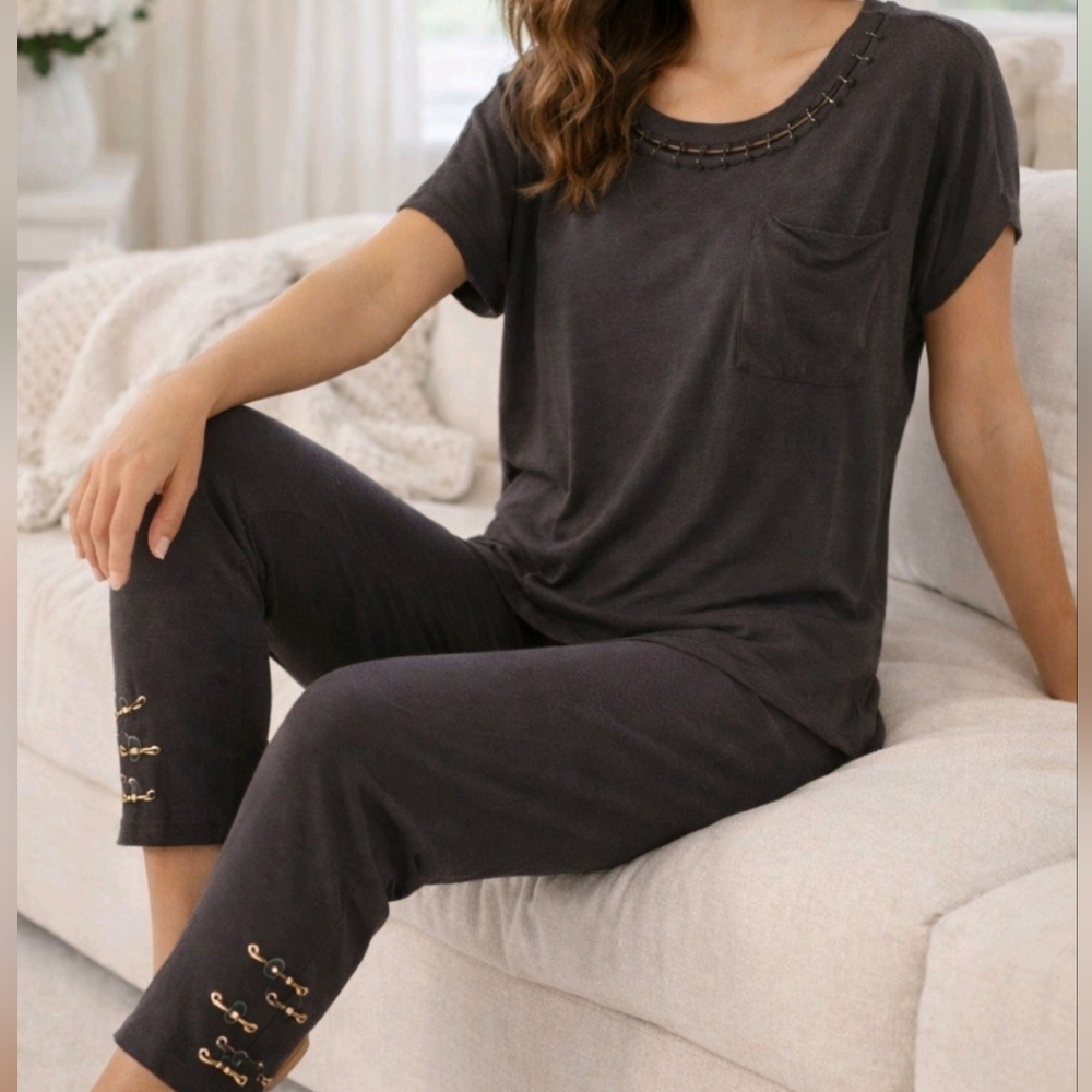 Bergdorf Goodman Loungewear Set Black W/ Safety Pin Detail Size S Grunge…